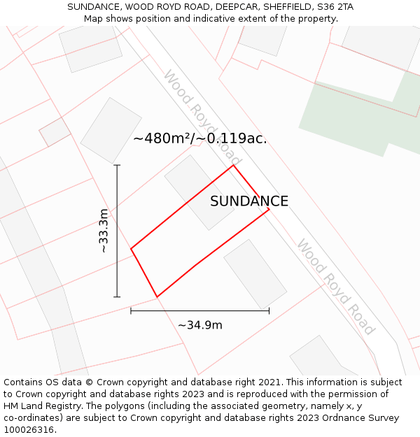 SUNDANCE, WOOD ROYD ROAD, DEEPCAR, SHEFFIELD, S36 2TA: Plot and title map