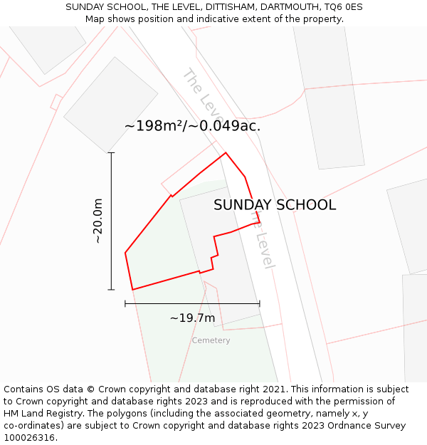 SUNDAY SCHOOL, THE LEVEL, DITTISHAM, DARTMOUTH, TQ6 0ES: Plot and title map