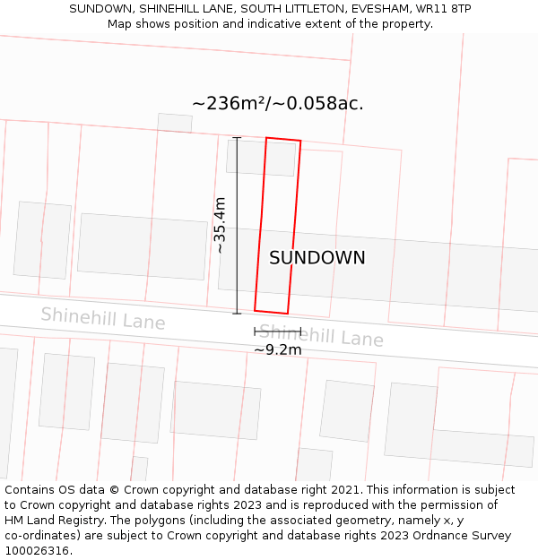 SUNDOWN, SHINEHILL LANE, SOUTH LITTLETON, EVESHAM, WR11 8TP: Plot and title map