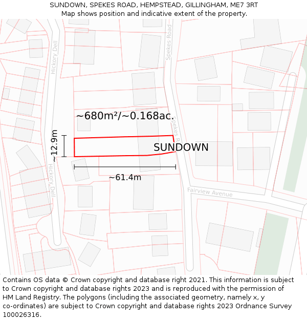 SUNDOWN, SPEKES ROAD, HEMPSTEAD, GILLINGHAM, ME7 3RT: Plot and title map