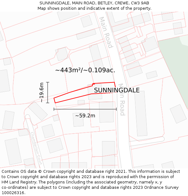 SUNNINGDALE, MAIN ROAD, BETLEY, CREWE, CW3 9AB: Plot and title map