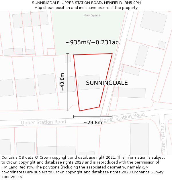 SUNNINGDALE, UPPER STATION ROAD, HENFIELD, BN5 9PH: Plot and title map