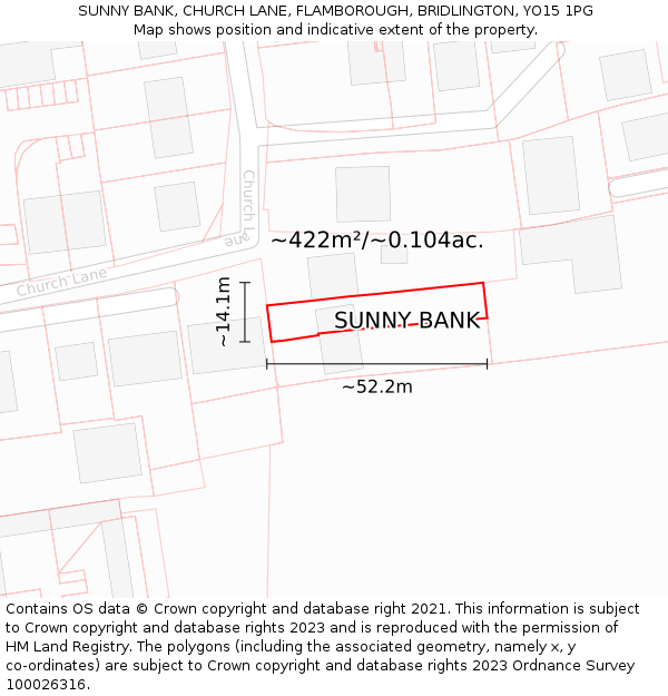 SUNNY BANK, CHURCH LANE, FLAMBOROUGH, BRIDLINGTON, YO15 1PG: Plot and title map