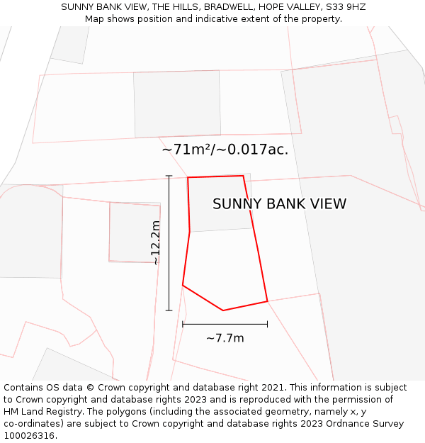 SUNNY BANK VIEW, THE HILLS, BRADWELL, HOPE VALLEY, S33 9HZ: Plot and title map