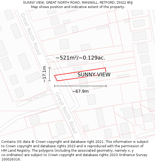 SUNNY VIEW, GREAT NORTH ROAD, RANSKILL, RETFORD, DN22 8NJ: Plot and title map