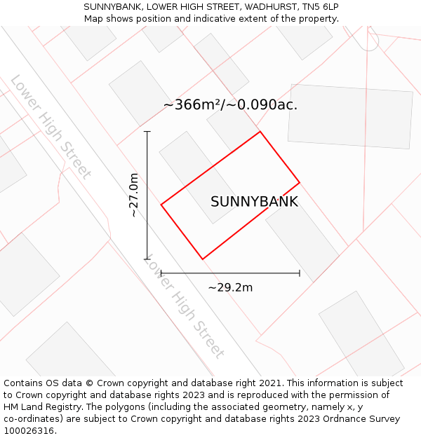 SUNNYBANK, LOWER HIGH STREET, WADHURST, TN5 6LP: Plot and title map