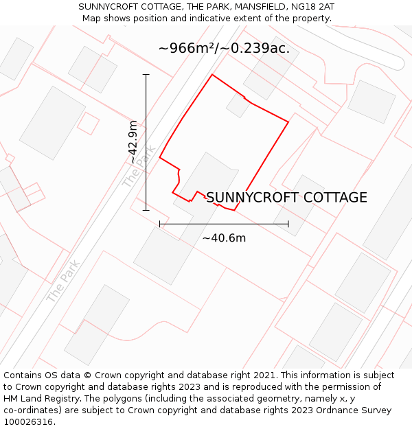 SUNNYCROFT COTTAGE, THE PARK, MANSFIELD, NG18 2AT: Plot and title map