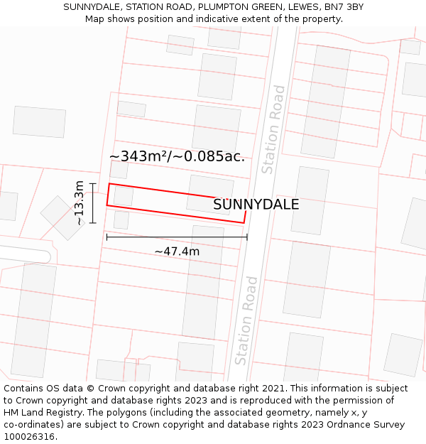 SUNNYDALE, STATION ROAD, PLUMPTON GREEN, LEWES, BN7 3BY: Plot and title map