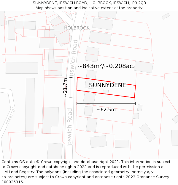 SUNNYDENE, IPSWICH ROAD, HOLBROOK, IPSWICH, IP9 2QR: Plot and title map