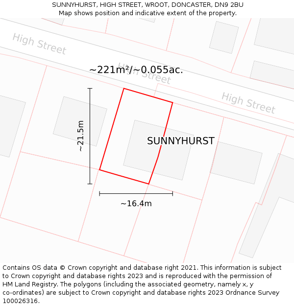 SUNNYHURST, HIGH STREET, WROOT, DONCASTER, DN9 2BU: Plot and title map