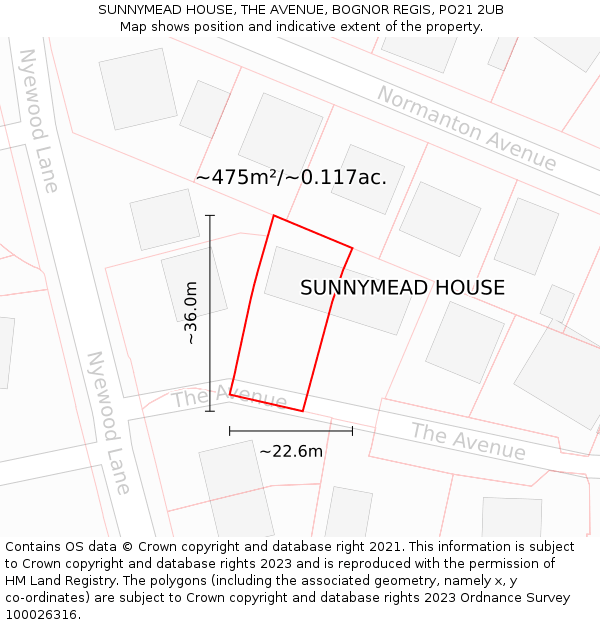 SUNNYMEAD HOUSE, THE AVENUE, BOGNOR REGIS, PO21 2UB: Plot and title map