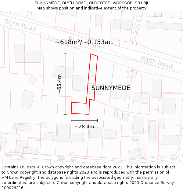 SUNNYMEDE, BLYTH ROAD, OLDCOTES, WORKSOP, S81 8JL: Plot and title map