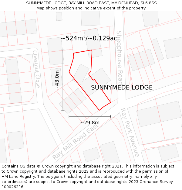 SUNNYMEDE LODGE, RAY MILL ROAD EAST, MAIDENHEAD, SL6 8SS: Plot and title map