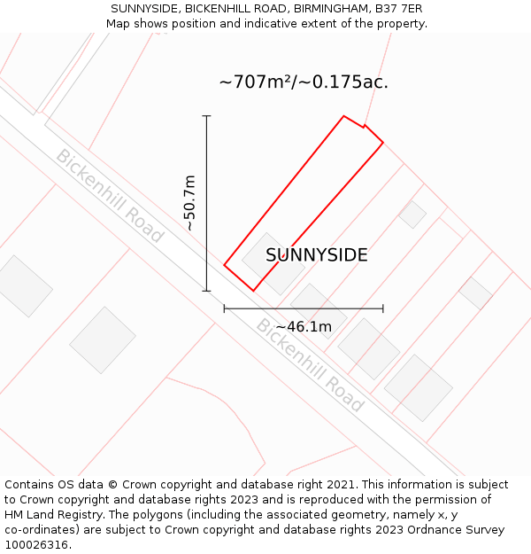 SUNNYSIDE, BICKENHILL ROAD, BIRMINGHAM, B37 7ER: Plot and title map