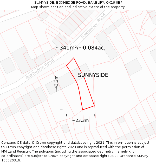 SUNNYSIDE, BOXHEDGE ROAD, BANBURY, OX16 0BP: Plot and title map