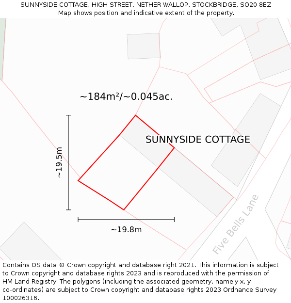 SUNNYSIDE COTTAGE, HIGH STREET, NETHER WALLOP, STOCKBRIDGE, SO20 8EZ: Plot and title map