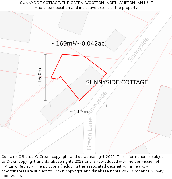 SUNNYSIDE COTTAGE, THE GREEN, WOOTTON, NORTHAMPTON, NN4 6LF: Plot and title map