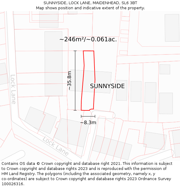 SUNNYSIDE, LOCK LANE, MAIDENHEAD, SL6 3BT: Plot and title map