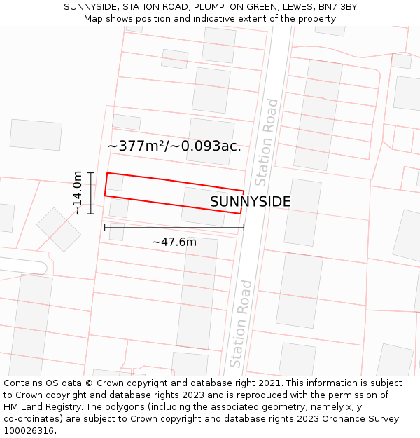 SUNNYSIDE, STATION ROAD, PLUMPTON GREEN, LEWES, BN7 3BY: Plot and title map