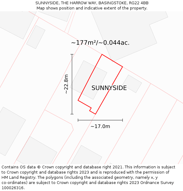 SUNNYSIDE, THE HARROW WAY, BASINGSTOKE, RG22 4BB: Plot and title map