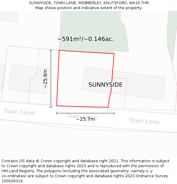 SUNNYSIDE, TOWN LANE, MOBBERLEY, KNUTSFORD, WA16 7HR: Plot and title map