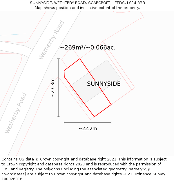 SUNNYSIDE, WETHERBY ROAD, SCARCROFT, LEEDS, LS14 3BB: Plot and title map