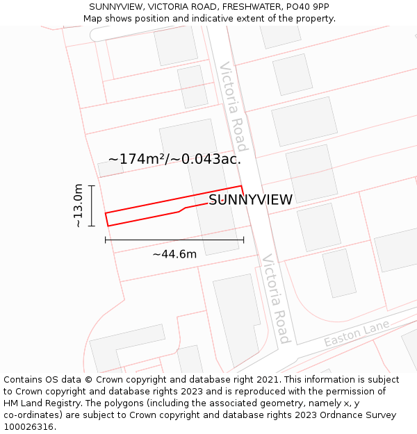 SUNNYVIEW, VICTORIA ROAD, FRESHWATER, PO40 9PP: Plot and title map