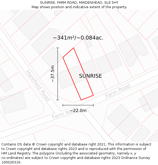 SUNRISE, FARM ROAD, MAIDENHEAD, SL6 5HY: Plot and title map