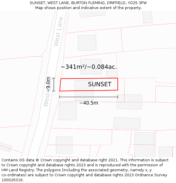 SUNSET, WEST LANE, BURTON FLEMING, DRIFFIELD, YO25 3PW: Plot and title map