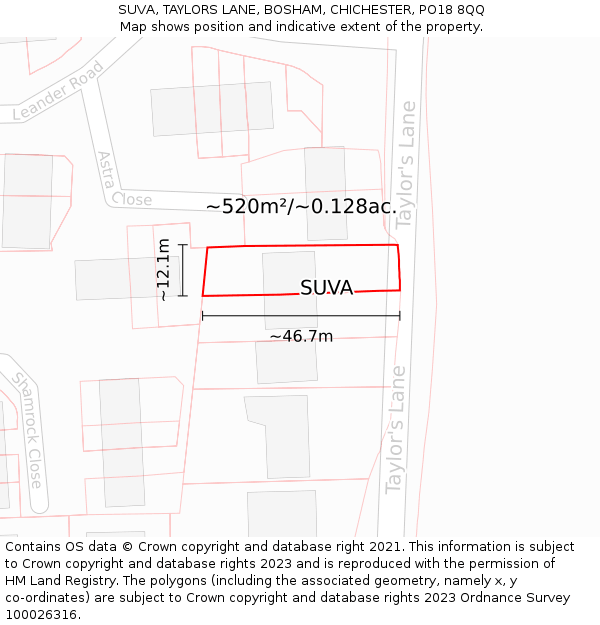 SUVA, TAYLORS LANE, BOSHAM, CHICHESTER, PO18 8QQ: Plot and title map