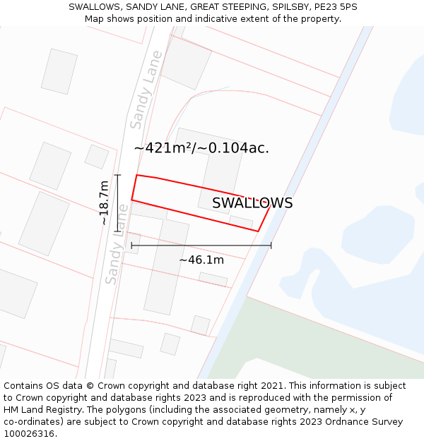 SWALLOWS, SANDY LANE, GREAT STEEPING, SPILSBY, PE23 5PS: Plot and title map