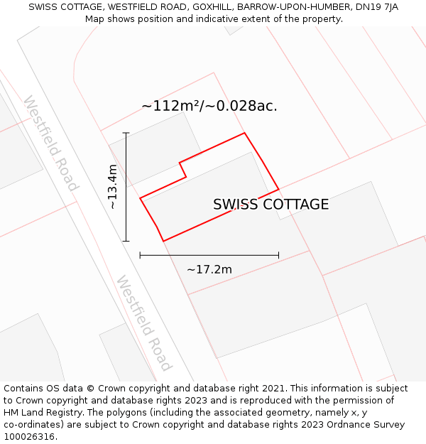 SWISS COTTAGE, WESTFIELD ROAD, GOXHILL, BARROW-UPON-HUMBER, DN19 7JA: Plot and title map