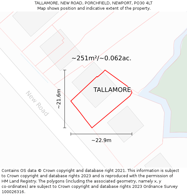 TALLAMORE, NEW ROAD, PORCHFIELD, NEWPORT, PO30 4LT: Plot and title map