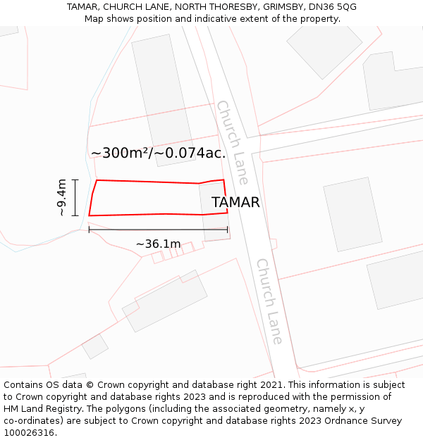 TAMAR, CHURCH LANE, NORTH THORESBY, GRIMSBY, DN36 5QG: Plot and title map