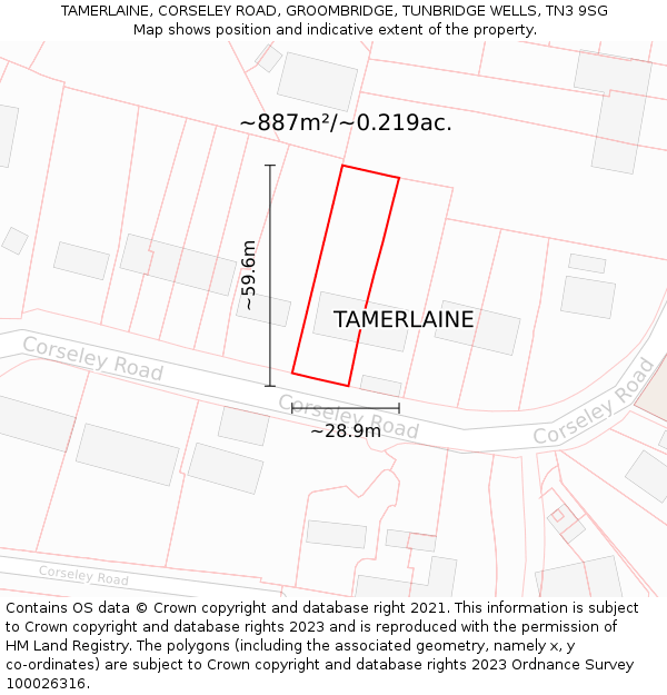 TAMERLAINE, CORSELEY ROAD, GROOMBRIDGE, TUNBRIDGE WELLS, TN3 9SG: Plot and title map