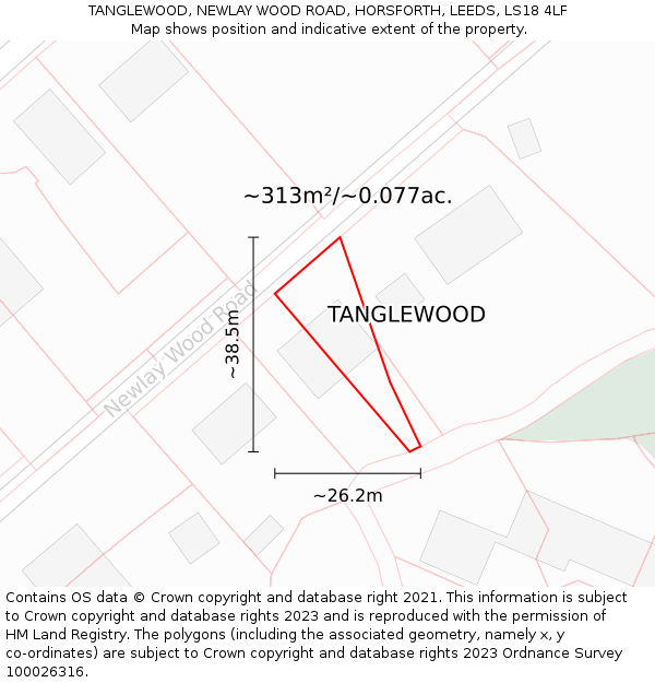 TANGLEWOOD, NEWLAY WOOD ROAD, HORSFORTH, LEEDS, LS18 4LF: Plot and title map