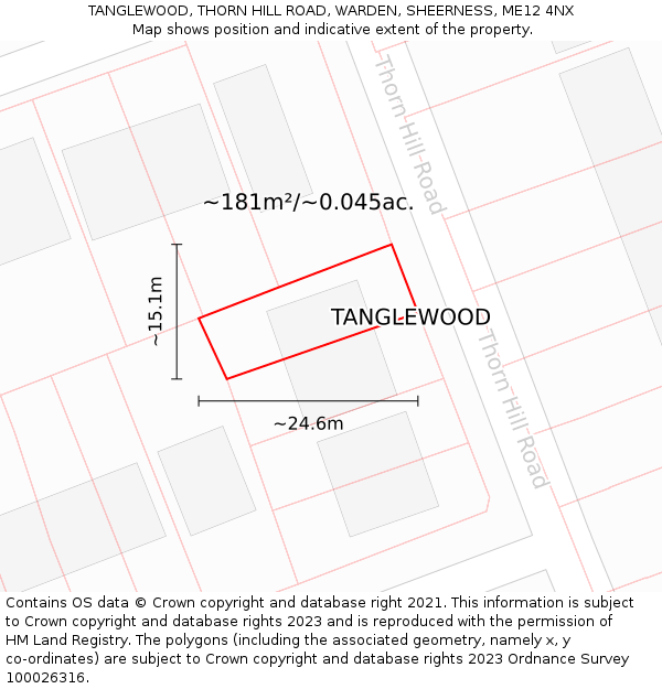 TANGLEWOOD, THORN HILL ROAD, WARDEN, SHEERNESS, ME12 4NX: Plot and title map