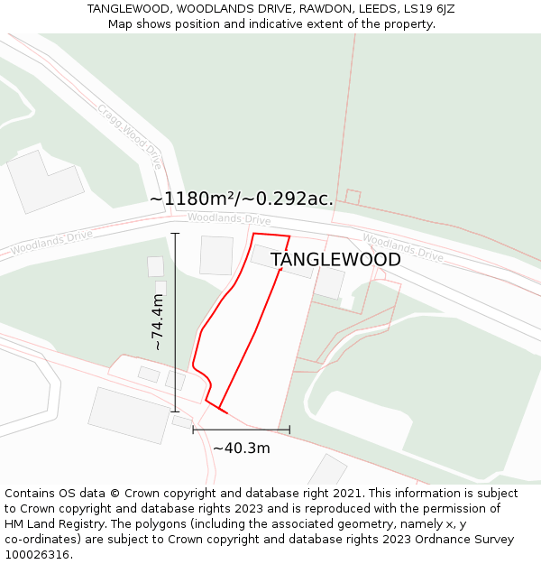 TANGLEWOOD, WOODLANDS DRIVE, RAWDON, LEEDS, LS19 6JZ: Plot and title map