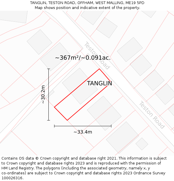 TANGLIN, TESTON ROAD, OFFHAM, WEST MALLING, ME19 5PD: Plot and title map