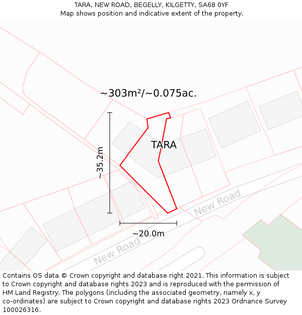 TARA, NEW ROAD, BEGELLY, KILGETTY, SA68 0YF: Plot and title map