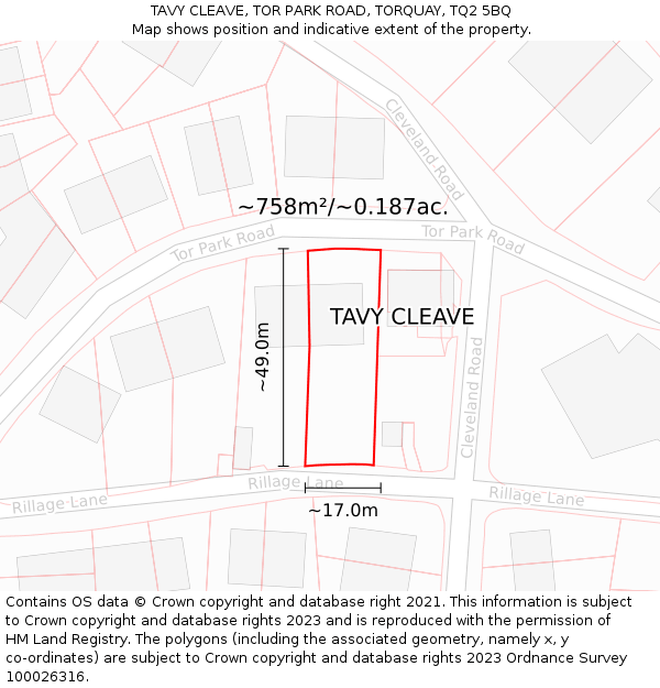 TAVY CLEAVE, TOR PARK ROAD, TORQUAY, TQ2 5BQ: Plot and title map