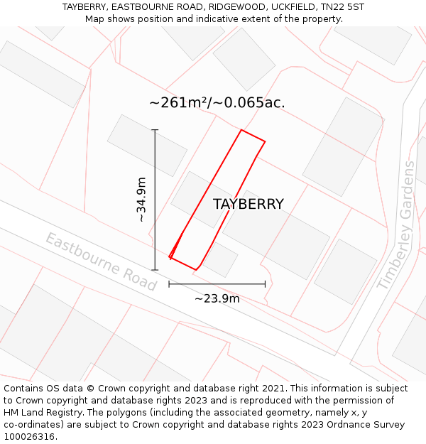 TAYBERRY, EASTBOURNE ROAD, RIDGEWOOD, UCKFIELD, TN22 5ST: Plot and title map