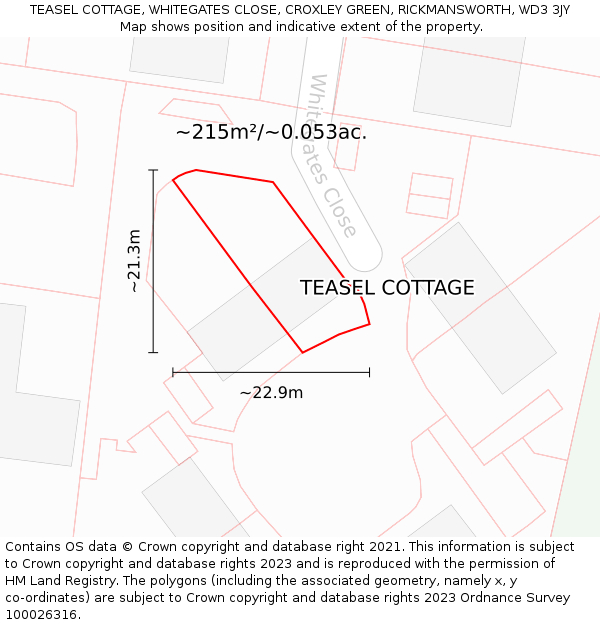 TEASEL COTTAGE, WHITEGATES CLOSE, CROXLEY GREEN, RICKMANSWORTH, WD3 3JY: Plot and title map