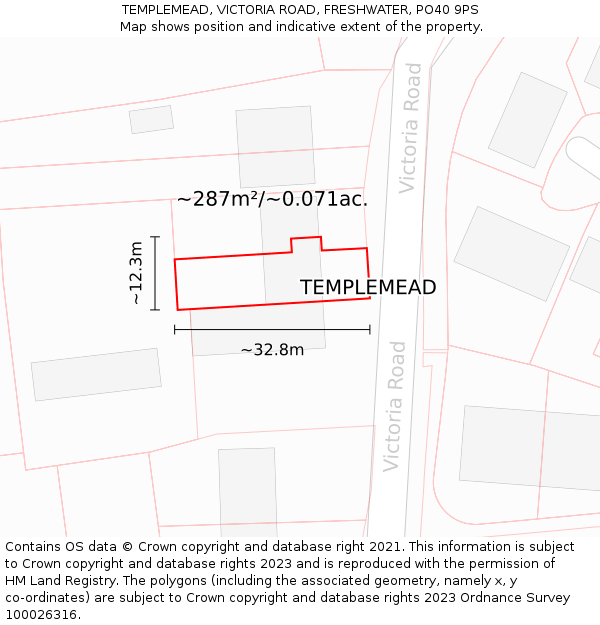 TEMPLEMEAD, VICTORIA ROAD, FRESHWATER, PO40 9PS: Plot and title map