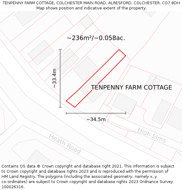 TENPENNY FARM COTTAGE, COLCHESTER MAIN ROAD, ALRESFORD, COLCHESTER, CO7 8DH: Plot and title map