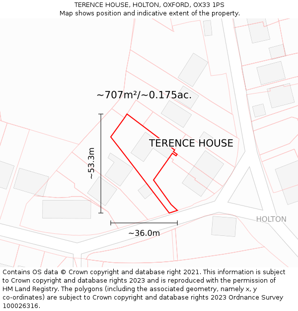 TERENCE HOUSE, HOLTON, OXFORD, OX33 1PS: Plot and title map