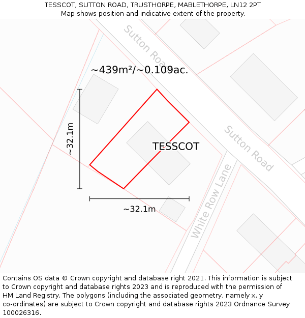 TESSCOT, SUTTON ROAD, TRUSTHORPE, MABLETHORPE, LN12 2PT: Plot and title map