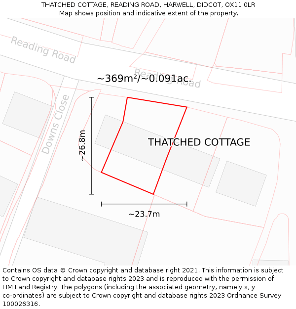 THATCHED COTTAGE, READING ROAD, HARWELL, DIDCOT, OX11 0LR: Plot and title map