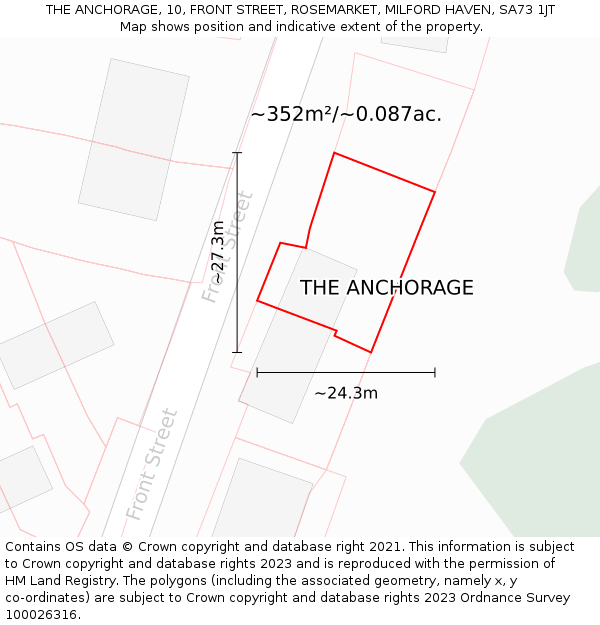 THE ANCHORAGE, 10, FRONT STREET, ROSEMARKET, MILFORD HAVEN, SA73 1JT: Plot and title map