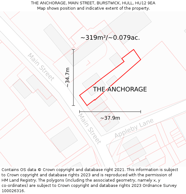 THE ANCHORAGE, MAIN STREET, BURSTWICK, HULL, HU12 9EA: Plot and title map